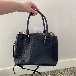 Black leather Kate Spade triple compartment bag